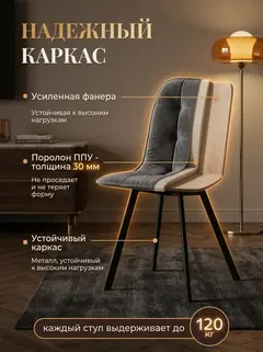Комплект стульев Роли 2шт серый велюр — фото 3