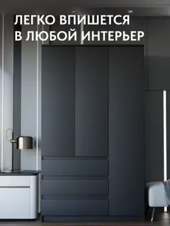 Шкаф распашной черный для одежды с полками Челси 120