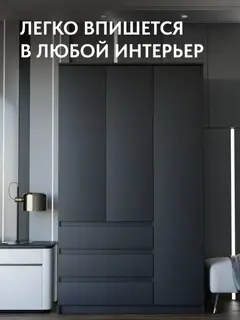 Шкаф распашной черный для одежды с полками Челси 120
