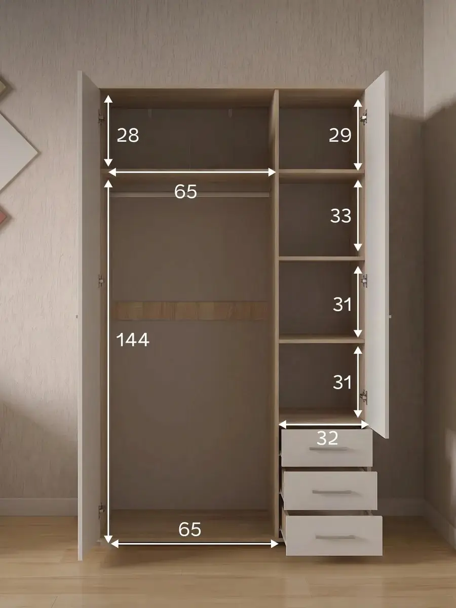 Шкаф Фан 3-дверный дуб сонома/белый, 103×49×180 см