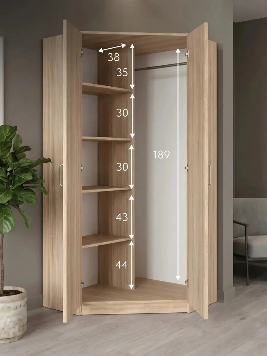 Шкаф Баум 5.09 угловой 2-дверный дуб сонома, 97×79×200 см