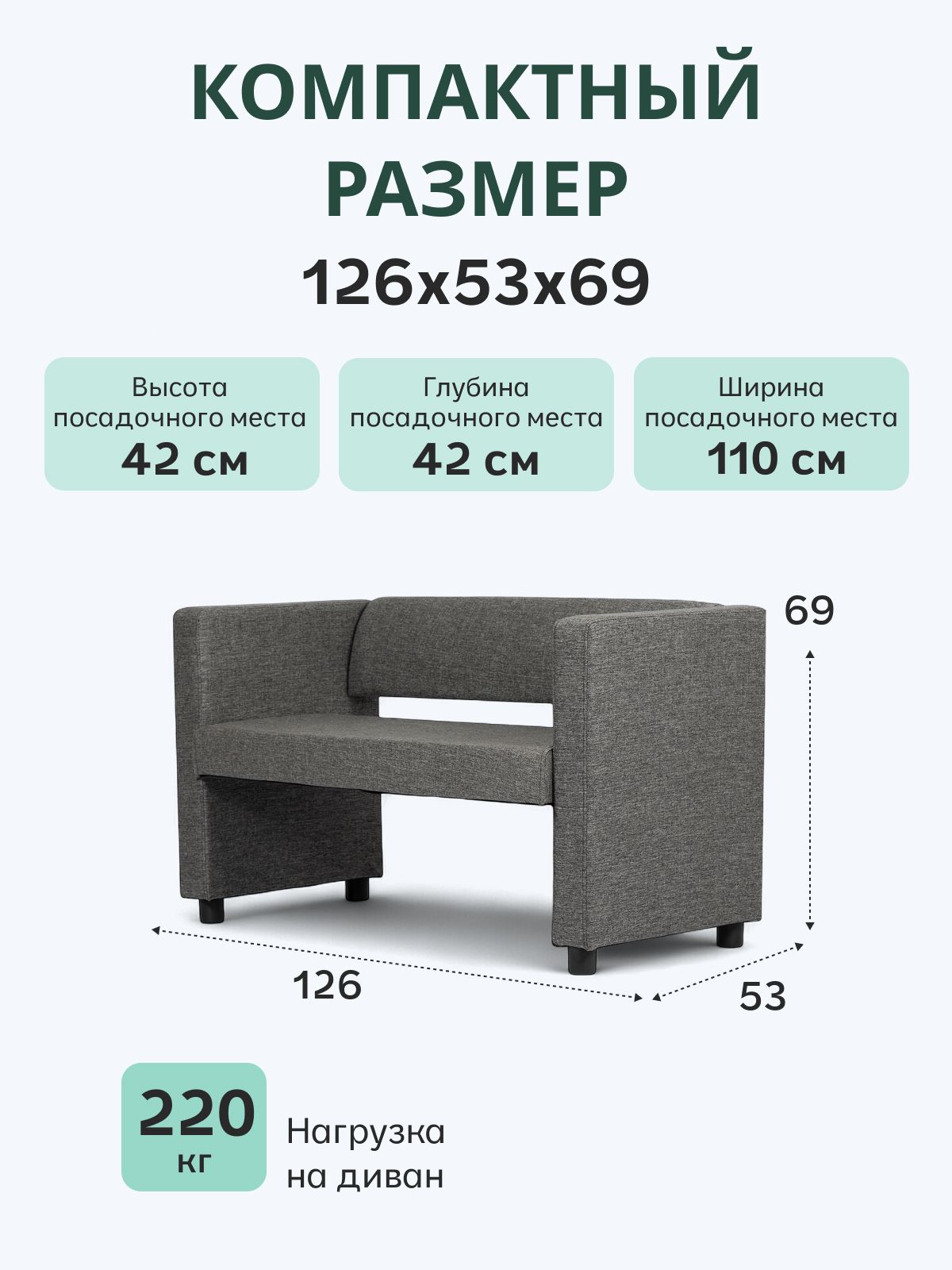 Прямой диван "Берри" 128x52x68 см, серая рогожка, Divan24 — дополнительное фото