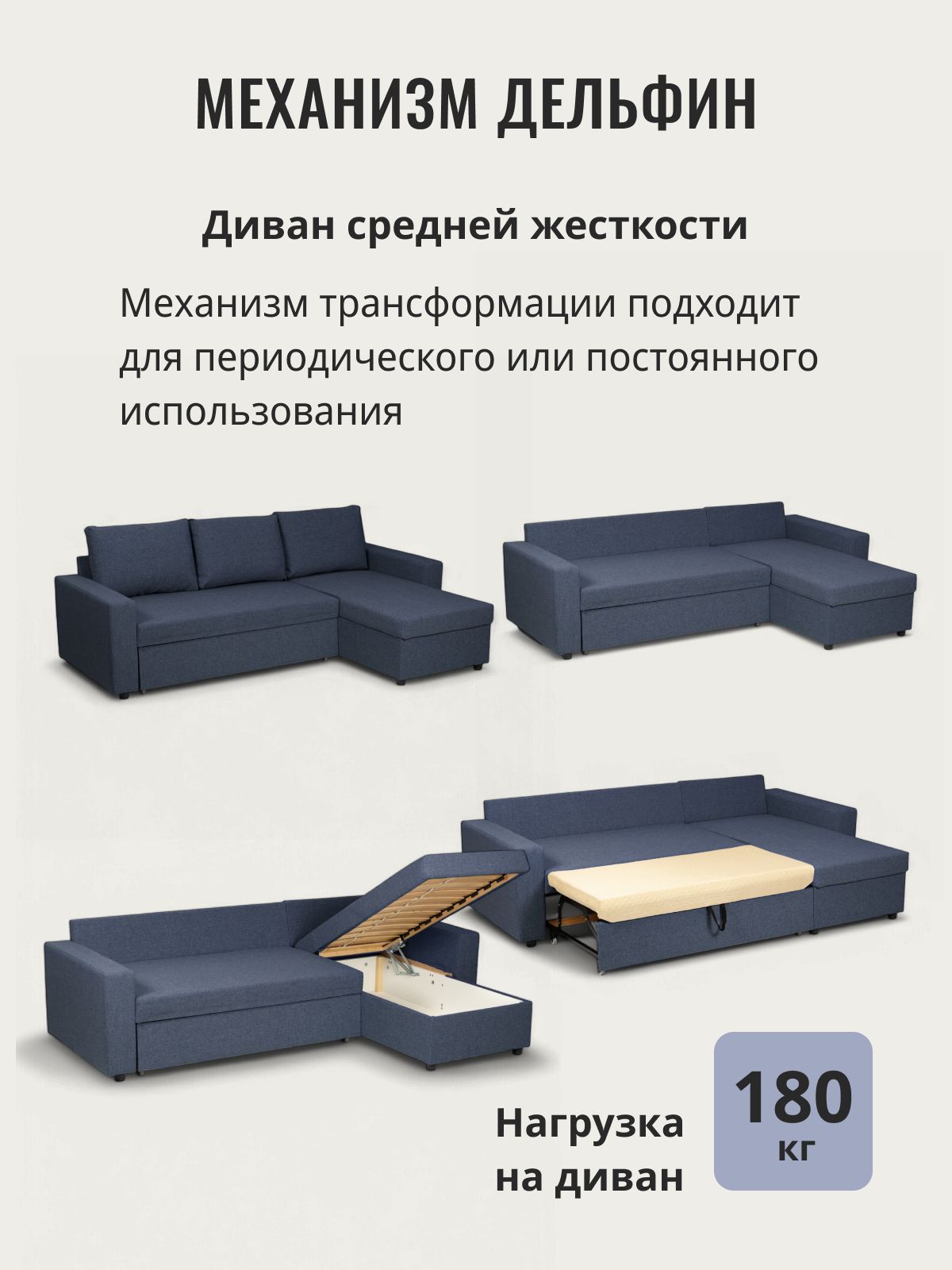 Угловой диван-кровать "Дуглас" (синий рогожка), Divan24 в цвете Синий - вид 3 | Артикул: 70300354