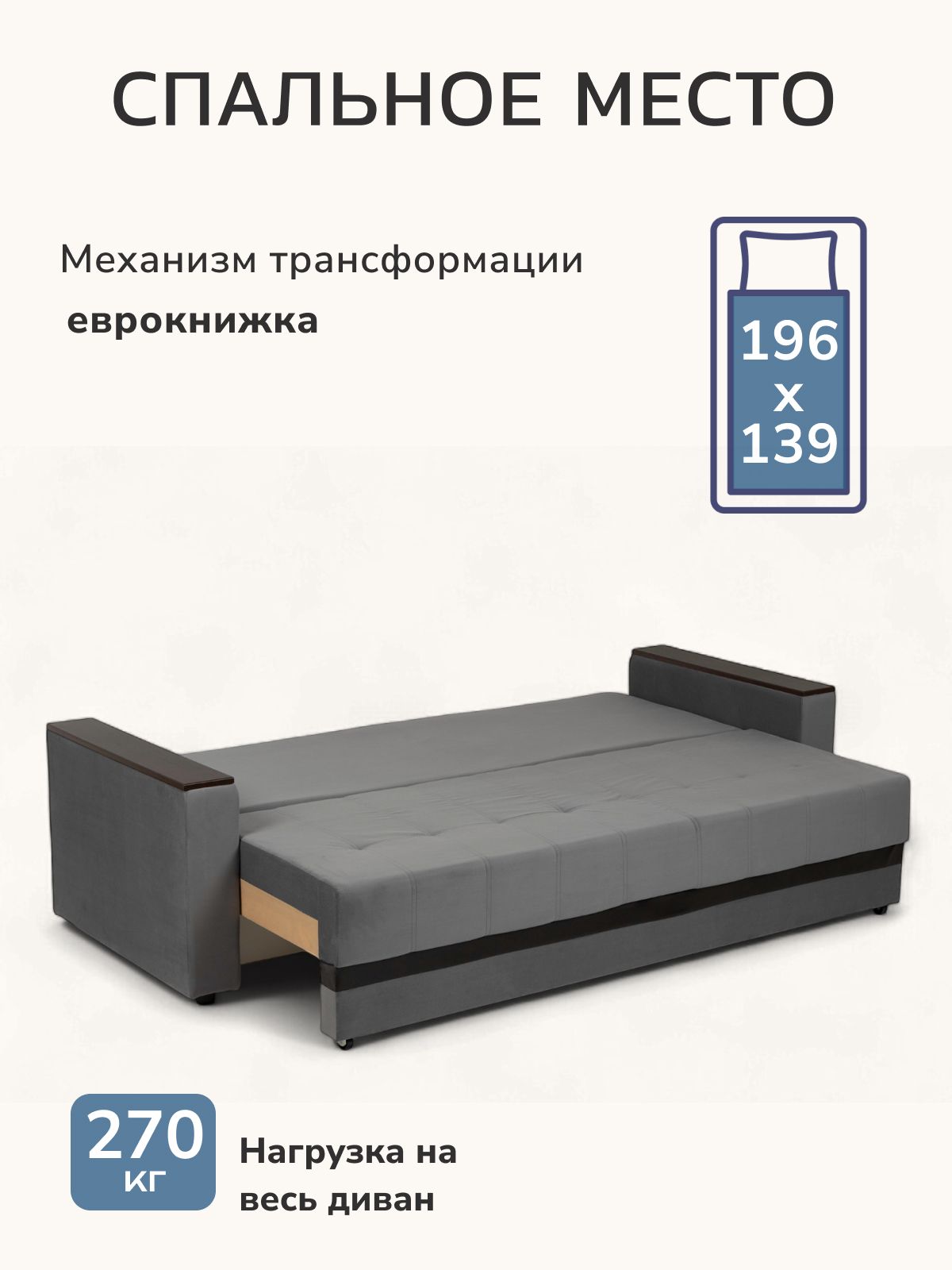 Диван-кровать "Мичиган" серый велюр с подлокотниками раскладной, еврокнижка, Divan24 в цвете Серый - вид 3 | Артикул: 70310352