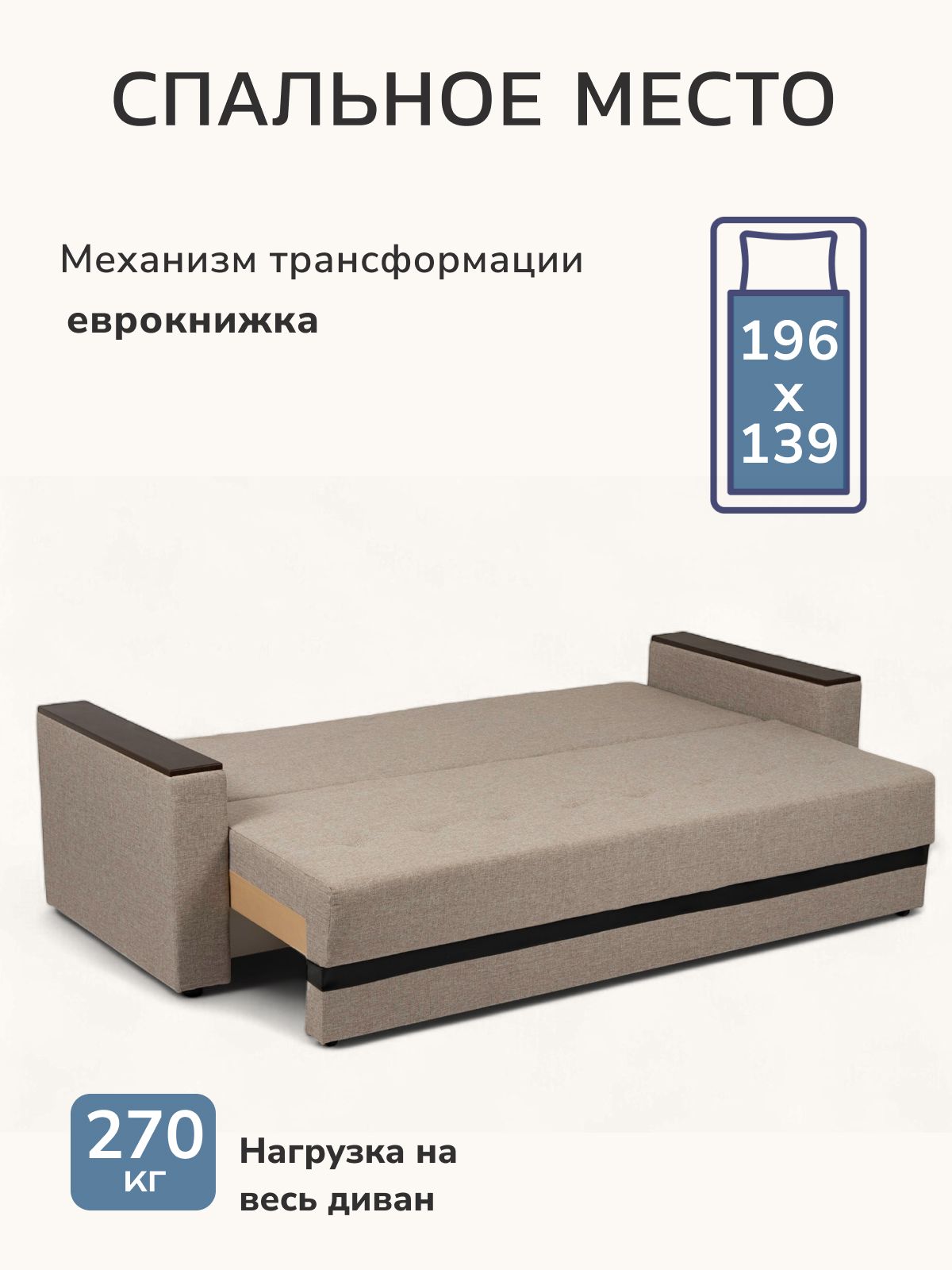 Диван-кровать "Мичиган" бежевый рогожка еврокнижка, Divan24 в цвете Бежевый - вид 3 | Артикул: 70310353