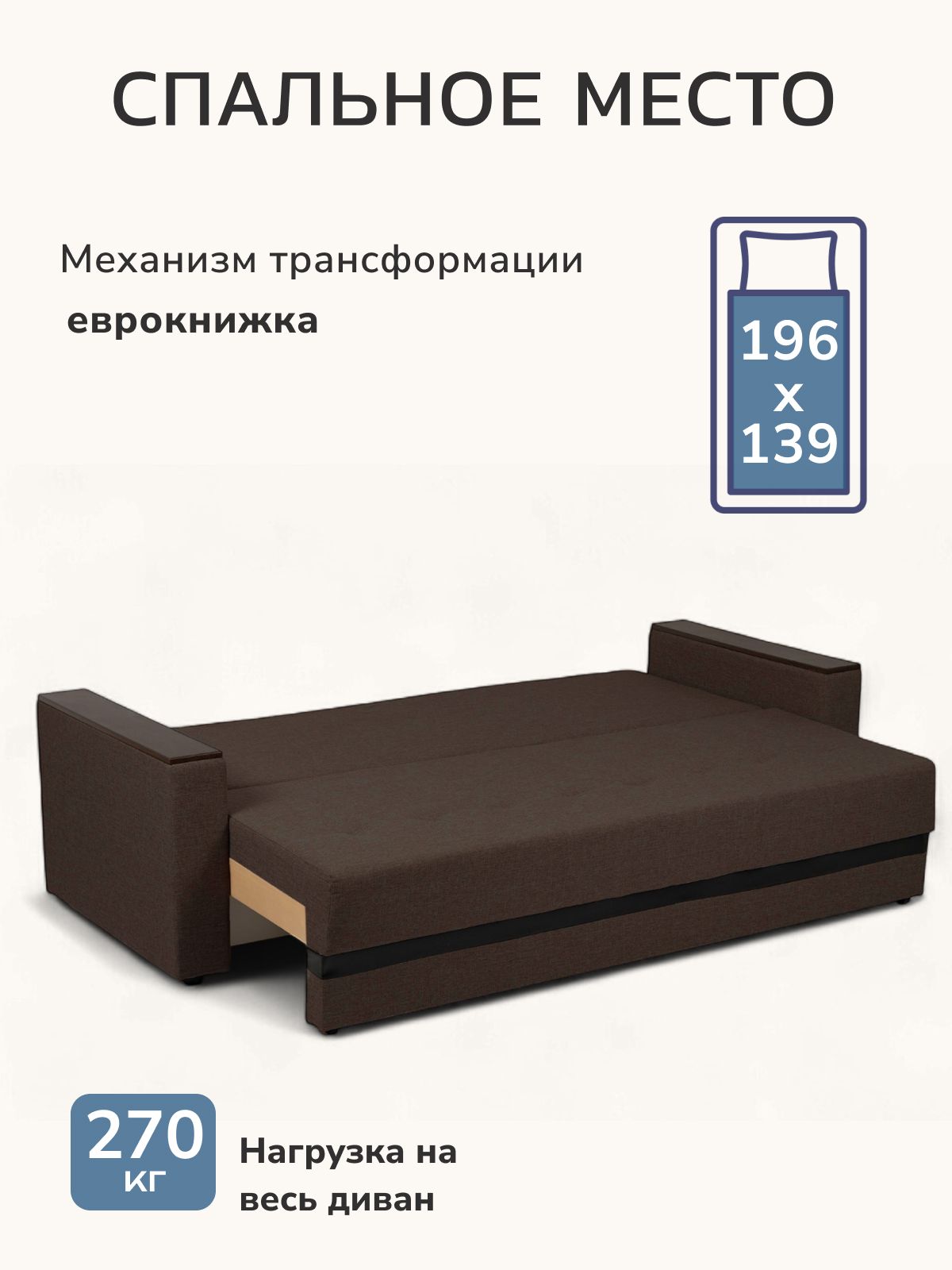 Диван-кровать "Мичиган" кофейный рогожка с подлокотниками раскладной, Divan24 в цвете Кофейный (коричневый) - вид 3 | Артикул: 70310393