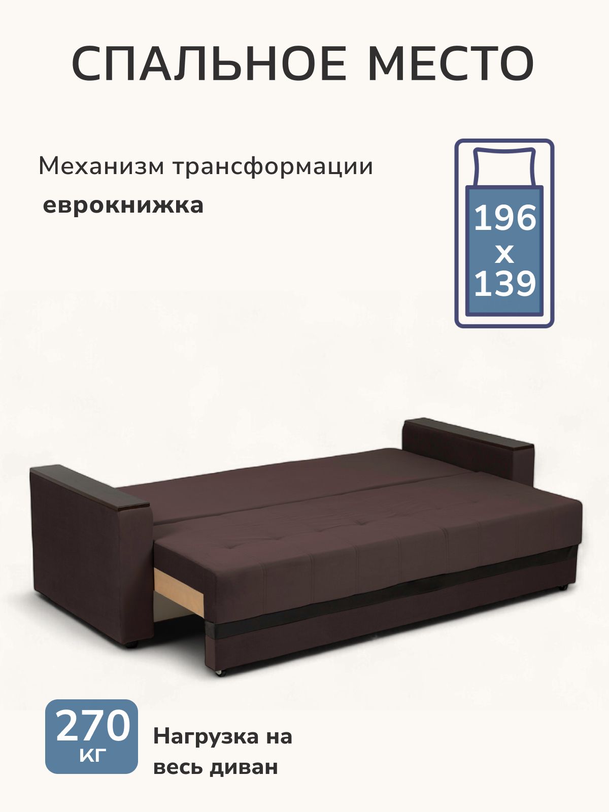 Диван-кровать "Мичиган" кофейный велюр с подлокотниками раскладной, еврокнижка, Divan24 в цвете Кофейный (коричневый) - вид 3 | Артикул: 70310395