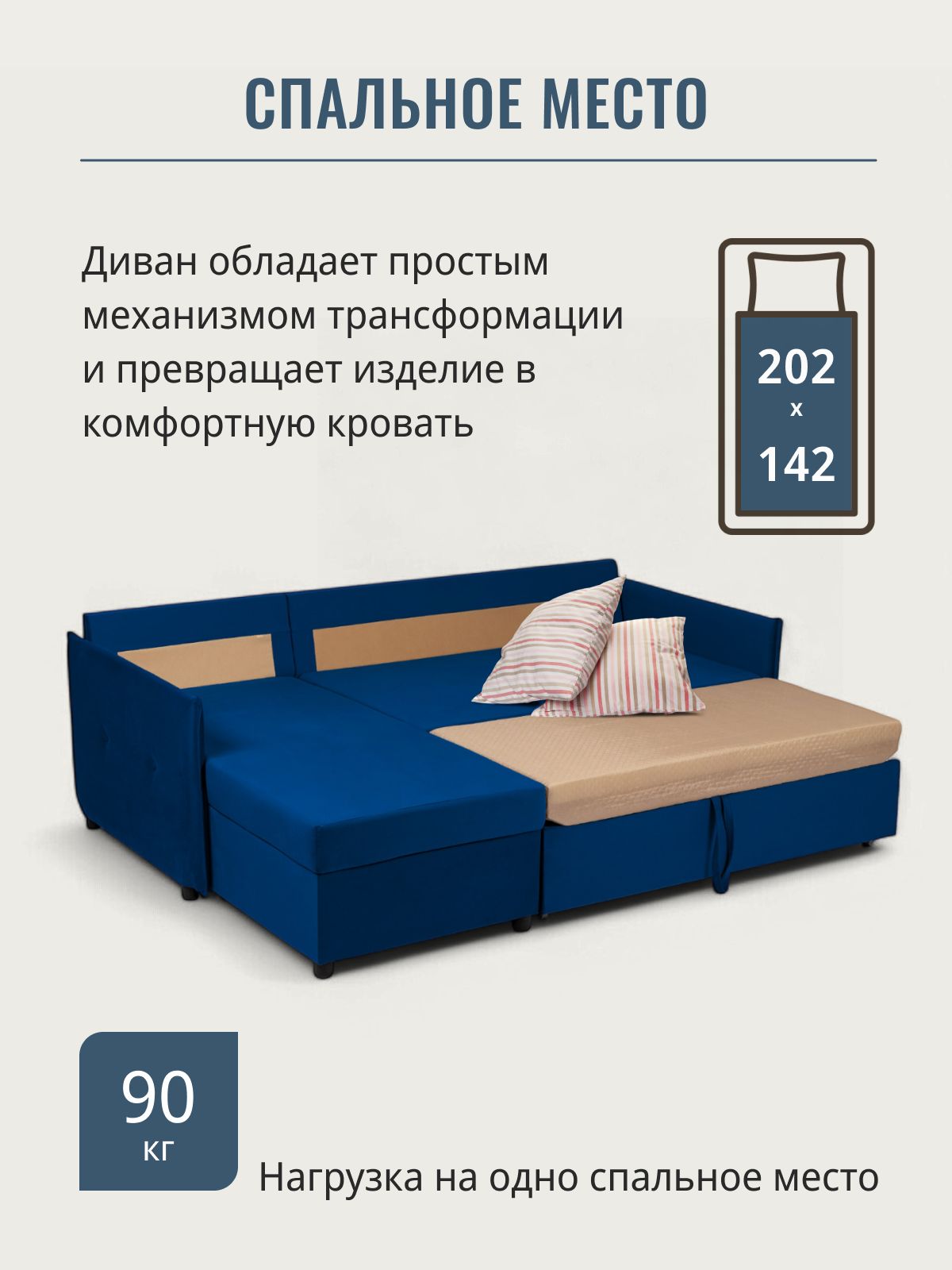 Угловой диван-кровать "Марсель", синий, велюр, с подлокотниками, дельфин, двуспальный, Divan24 в цвете Синий - вид 5 | Артикул: 70310401