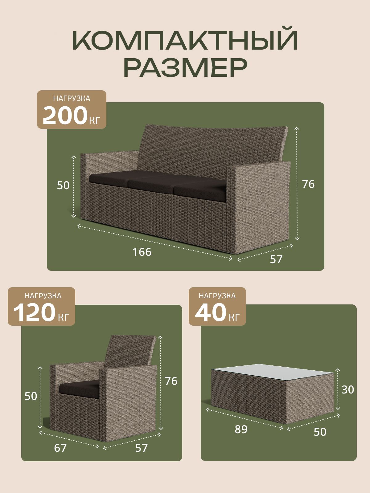 Комплект садовой мебели "Касабланка", из искусственного ротанга (бежевый), комплект для дачи, Divan24 — дополнительное фото