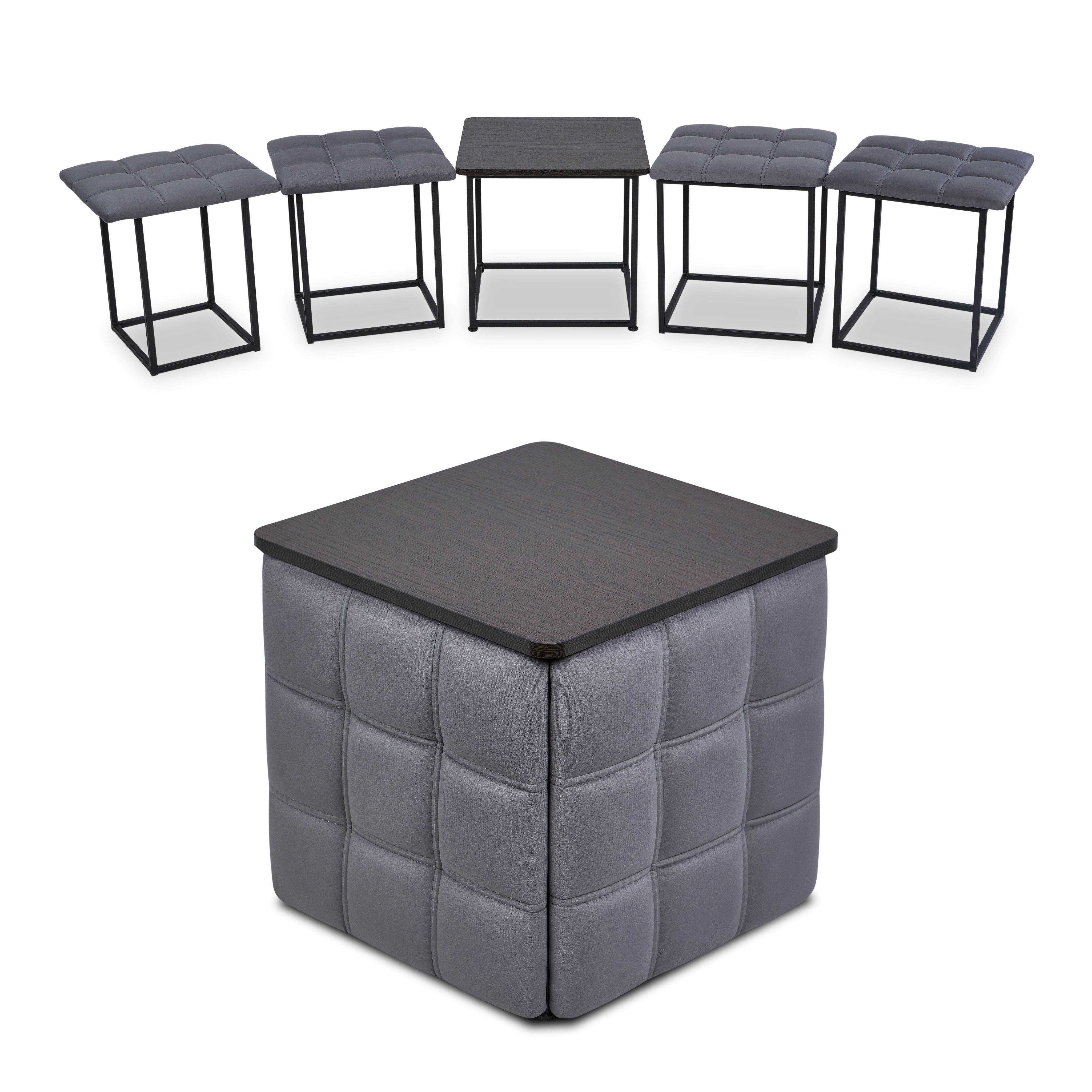 Пуф "Трансформер 5 в 1" со столом, 45x45x42 см, велюр серый, Divan24 — дополнительное фото