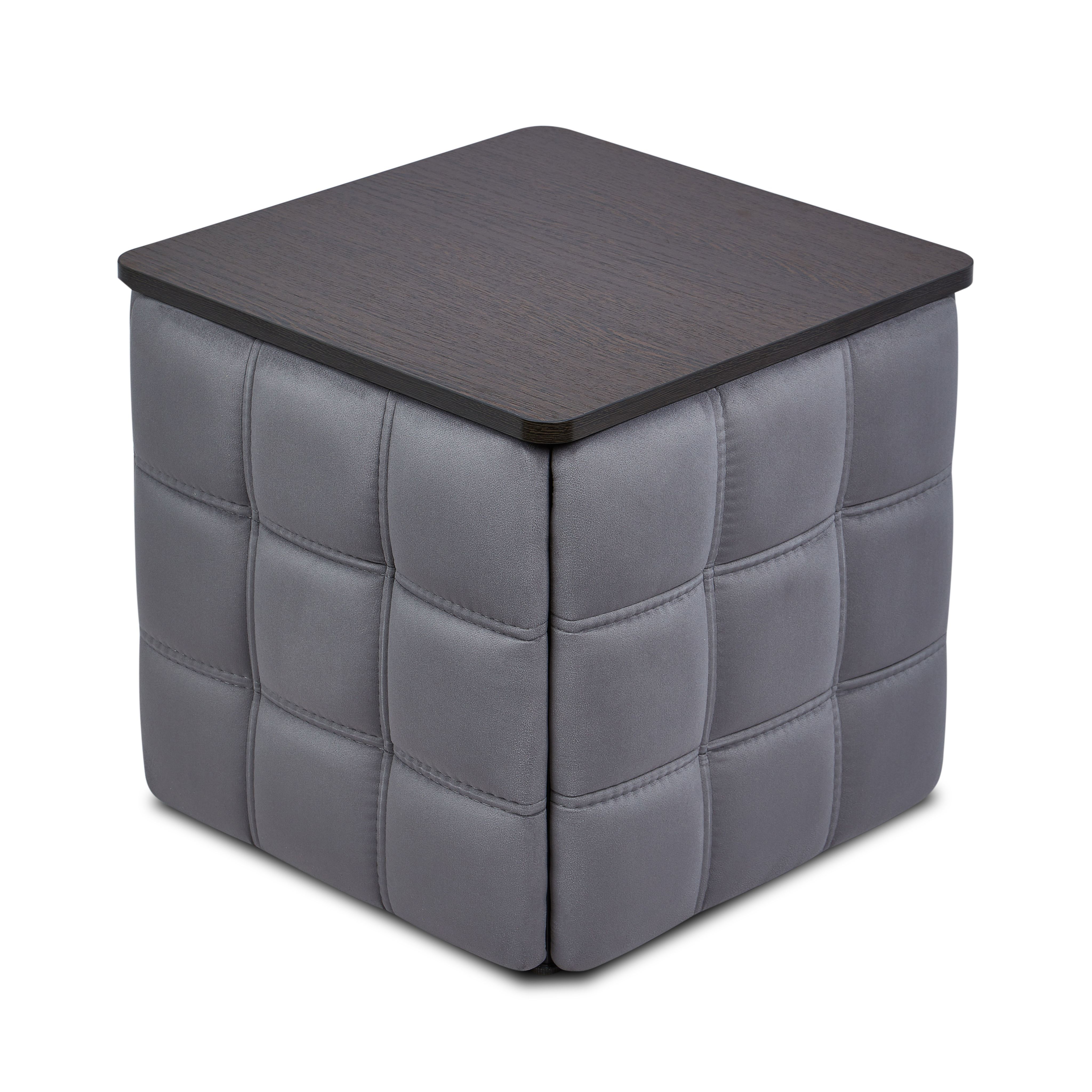 Пуф "Трансформер 5 в 1" со столом, 45x45x42 см, велюр серый, Divan24 в цвете Серый - вид 3 | Артикул: 77000087