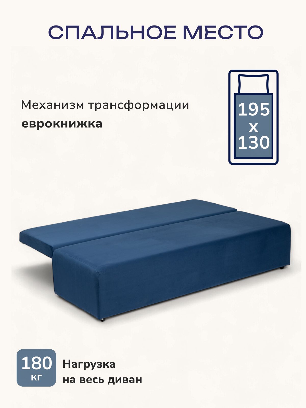 Диван-кровать "Турин" лайт синий велюр двуспальный раскладной для дома Divan24 в цвете Синий - вид 3 | Артикул: 77400096