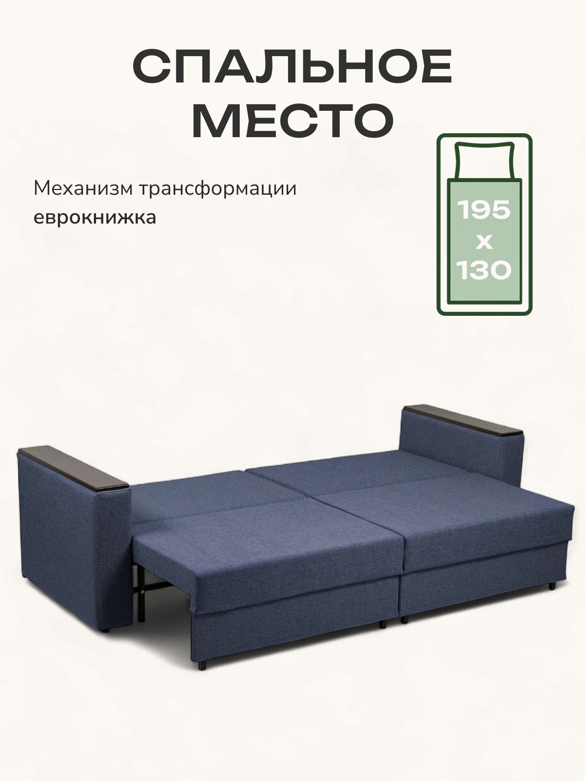 Диван-кровать "Сарагоса" раскладной двуспальный еврокнижка синий рогожка, Divan24 в цвете Синий - вид 3 | Артикул: 77400187