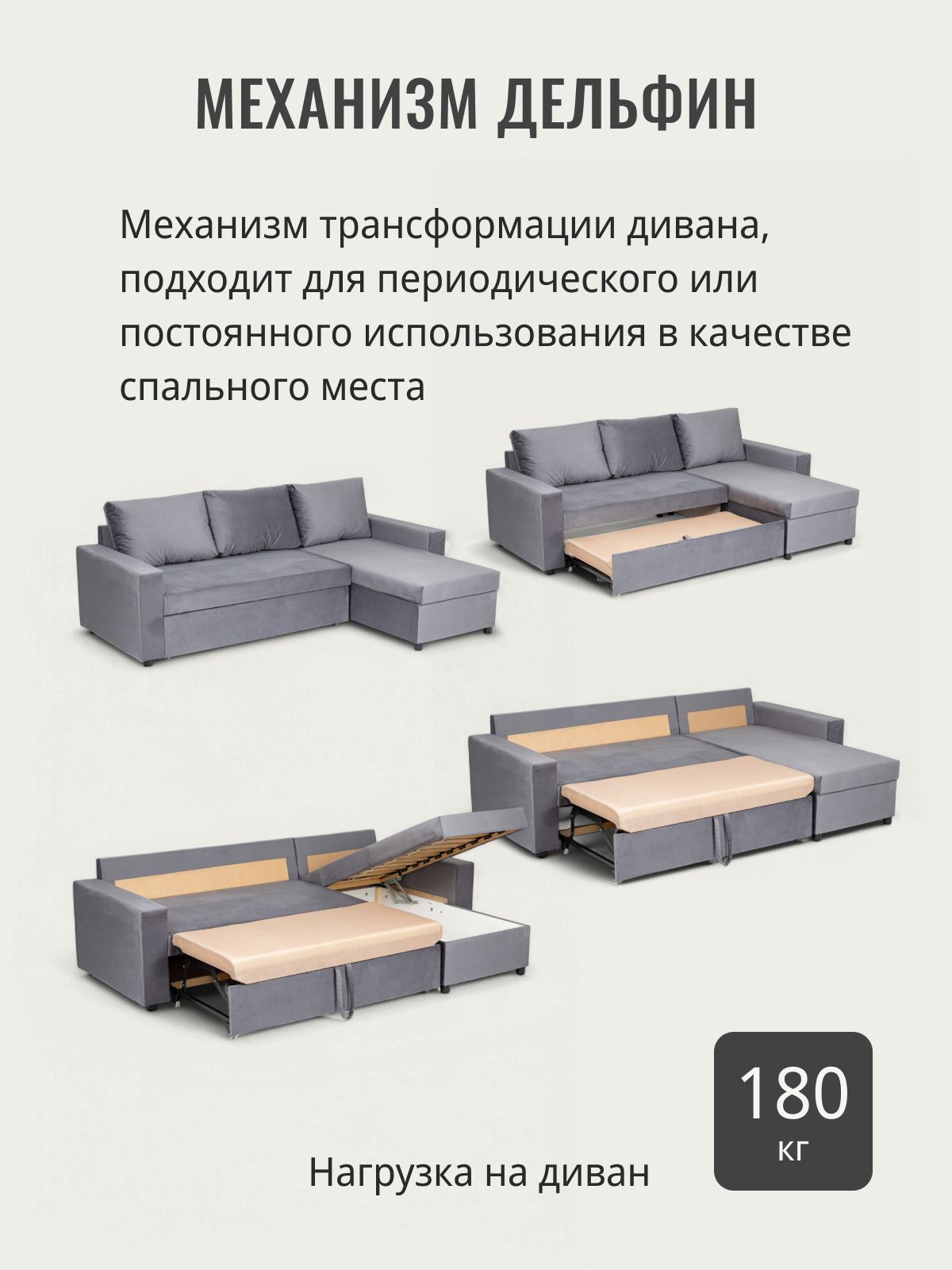 Угловой диван-кровать "Дуглас" 235x90x155 серый велюр, Divan24 в цвете Серый - вид 3 | Артикул: 77400288