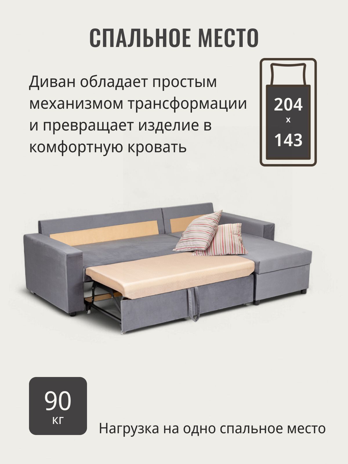 Угловой диван-кровать "Дуглас" 235x90x155 серый велюр, Divan24 в цвете Серый - вид 6 | Артикул: 77400288