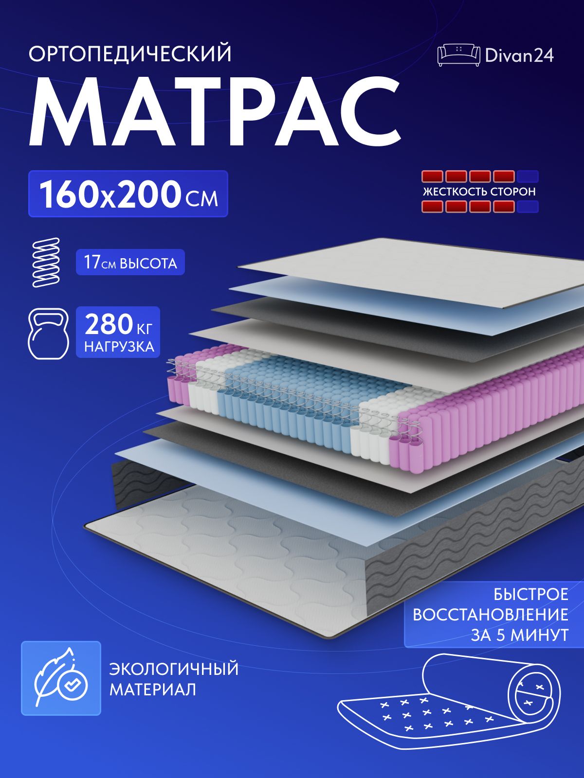 Анатомический матрас Сонима, 160x200 см, независимые пружины — купить недорого