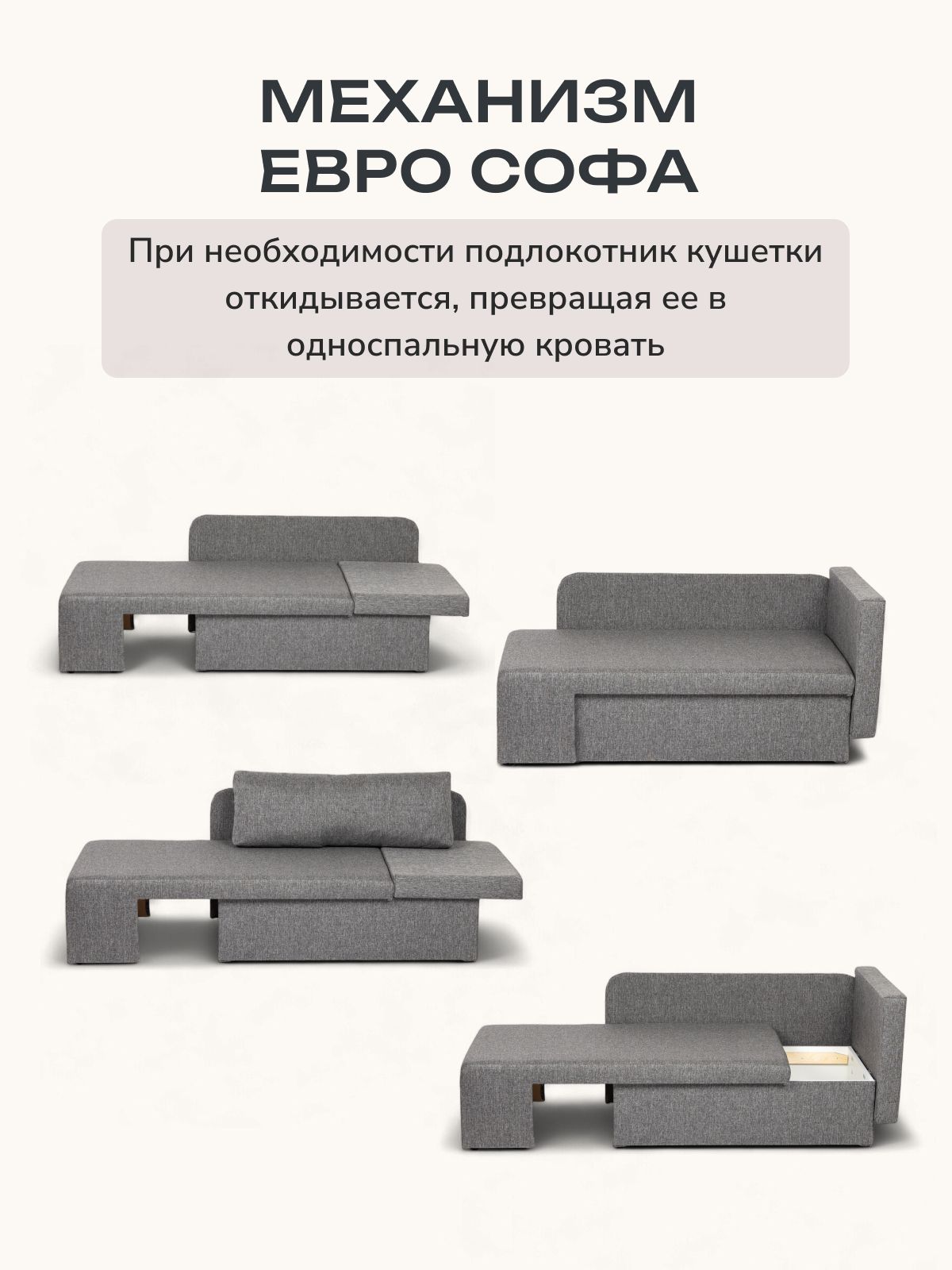 Диван-кровать "Дуэ" 145х66х74 еврокнижка темно-серый рогожка, Divan24 в цвете Темно-серый - вид 6 | Артикул: 77400370