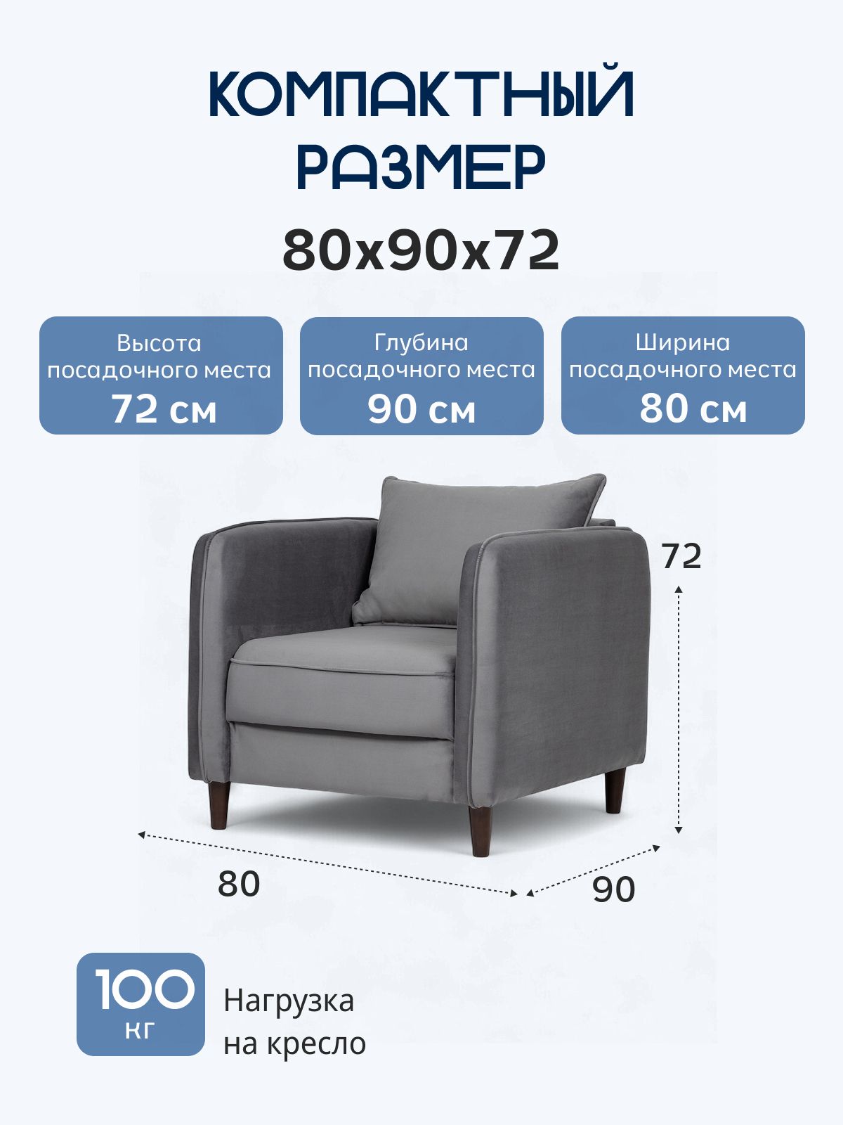 Кресло "Фьорд", серый велюр, Divan24 — дополнительное фото