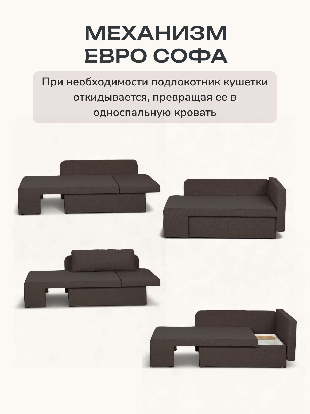 Диван-кровать "Дуэ" 145х66х74, еврокнижка кофейный рогожка, Divan24 в цвете Кофейный (коричневый) - вид 6 | Артикул: 77400439