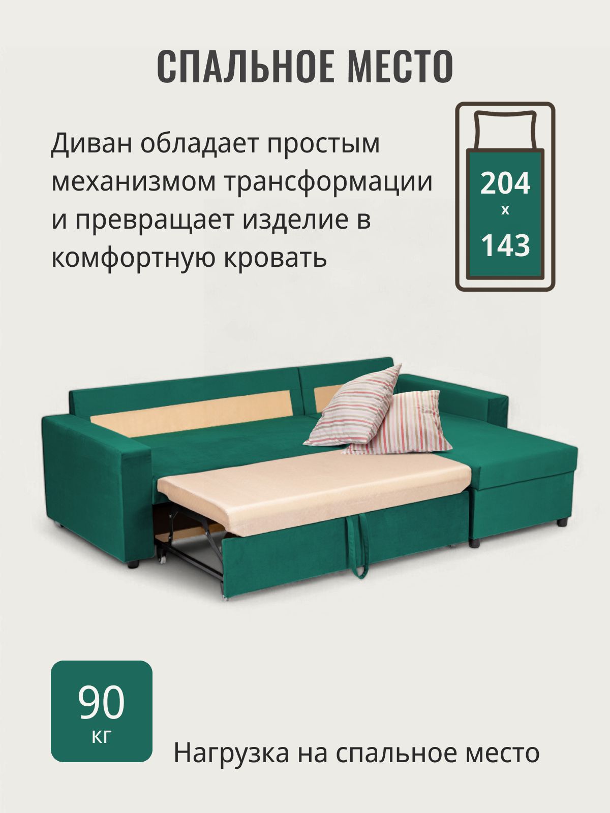 Угловой диван-кровать "Дуглас" 235x90x155 зеленый велюр, Divan24 в цвете Зеленый - вид 5 | Артикул: 77400587