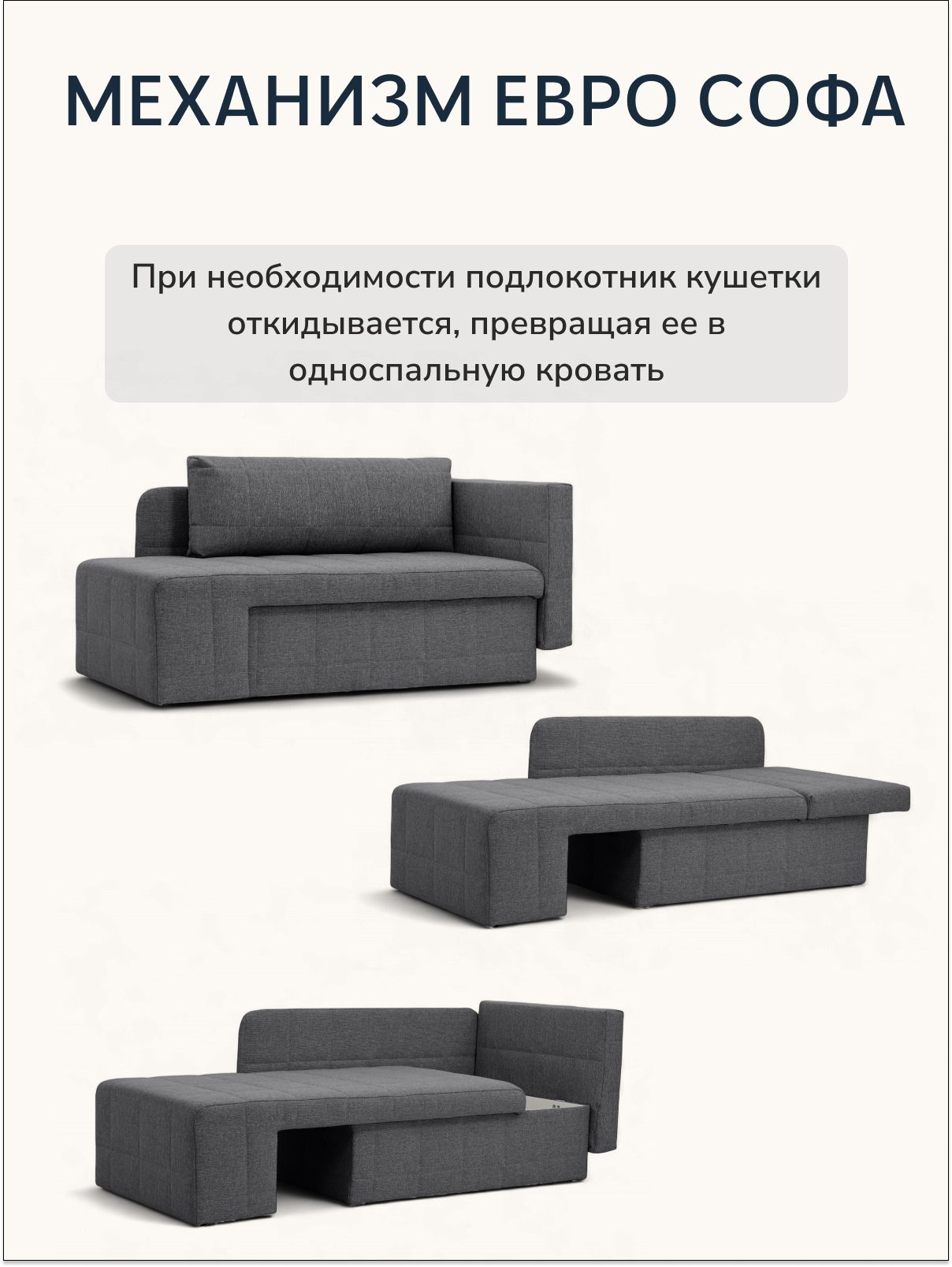 Диван-кровать "Гоа" 145х66х74 еврокнижка темно-серый рогожка, Divan24 в цвете Темно-серый - вид 7 | Артикул: 77400634