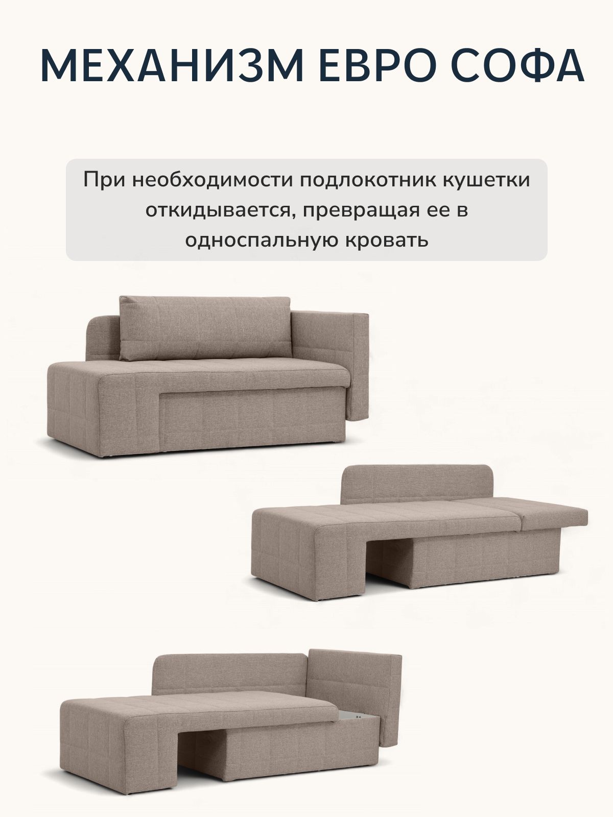 Диван-кровать "Гоа" 145х66х74 еврокнижка мокко рогожка, Divan24 в цвете Мокко (бежевый) - вид 7 | Артикул: 77400635