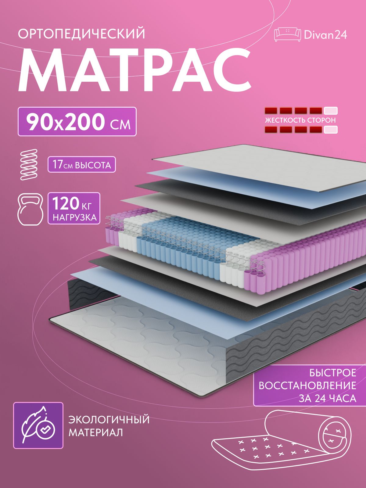 Анатомический матрас Сонима, 90x200 см, независимые пружины — купить недорого