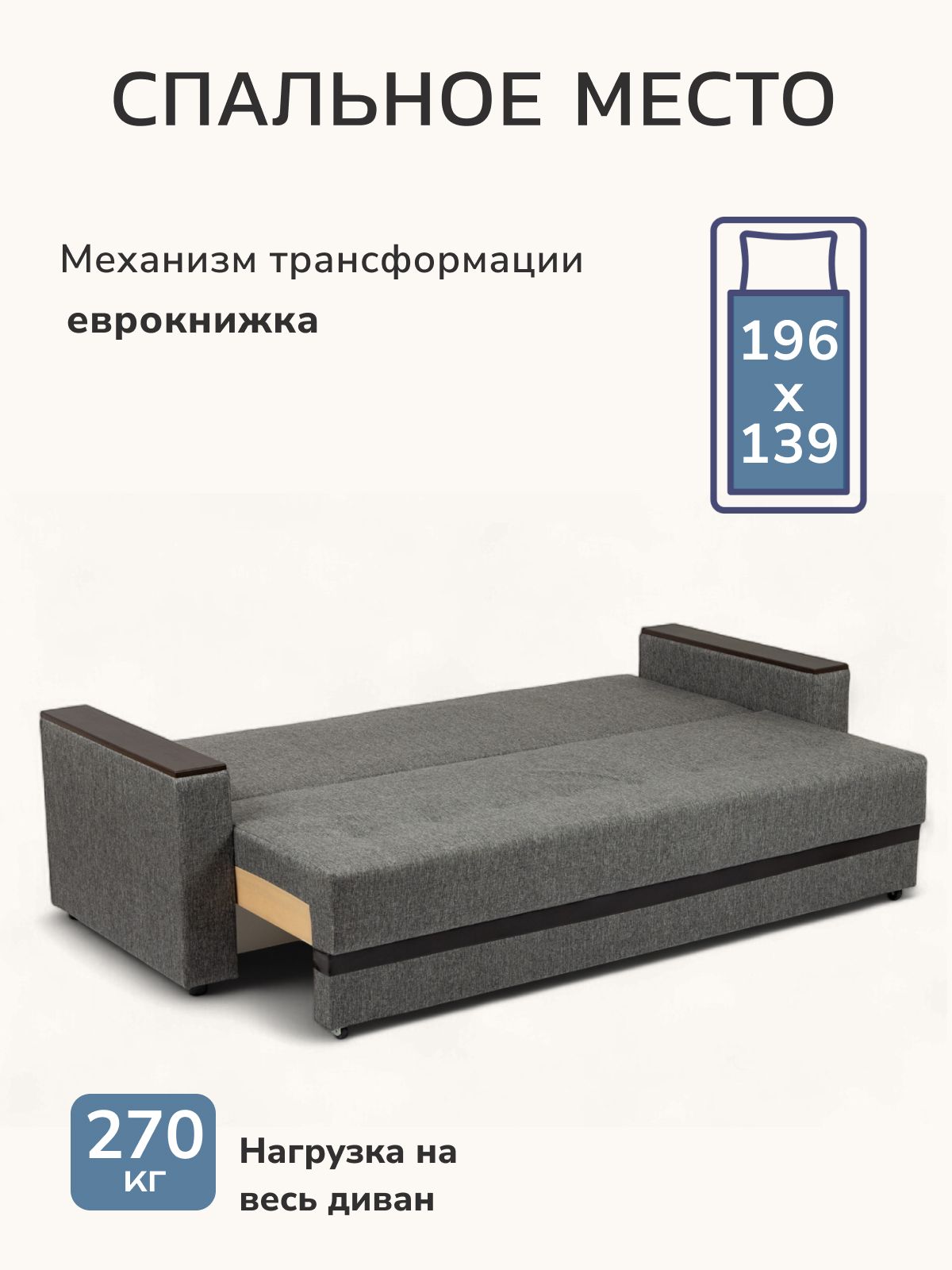 Диван-кровать "Мичиган" темно-серый рогожка с подлокотниками раскладной, Divan24 в цвете Темно-серый - вид 3 | Артикул: 80348788