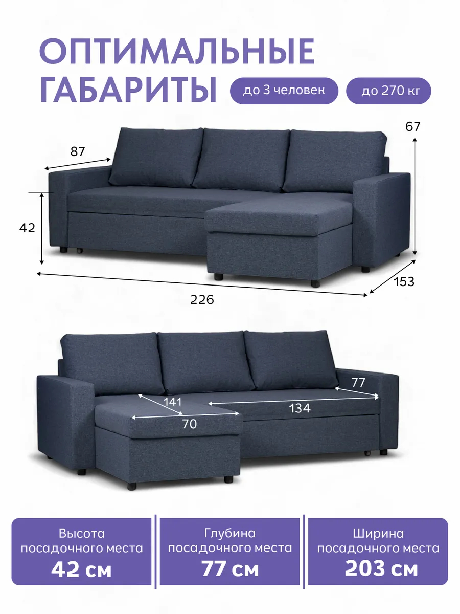 Угловой Дуглас синий рогожка 70300354 - миниатюра 2