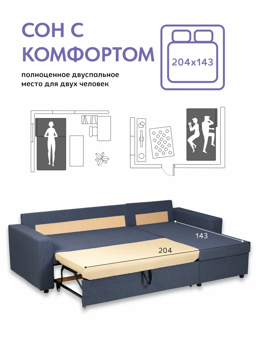 Угловой Дуглас синий рогожка 70300354 - миниатюра 4