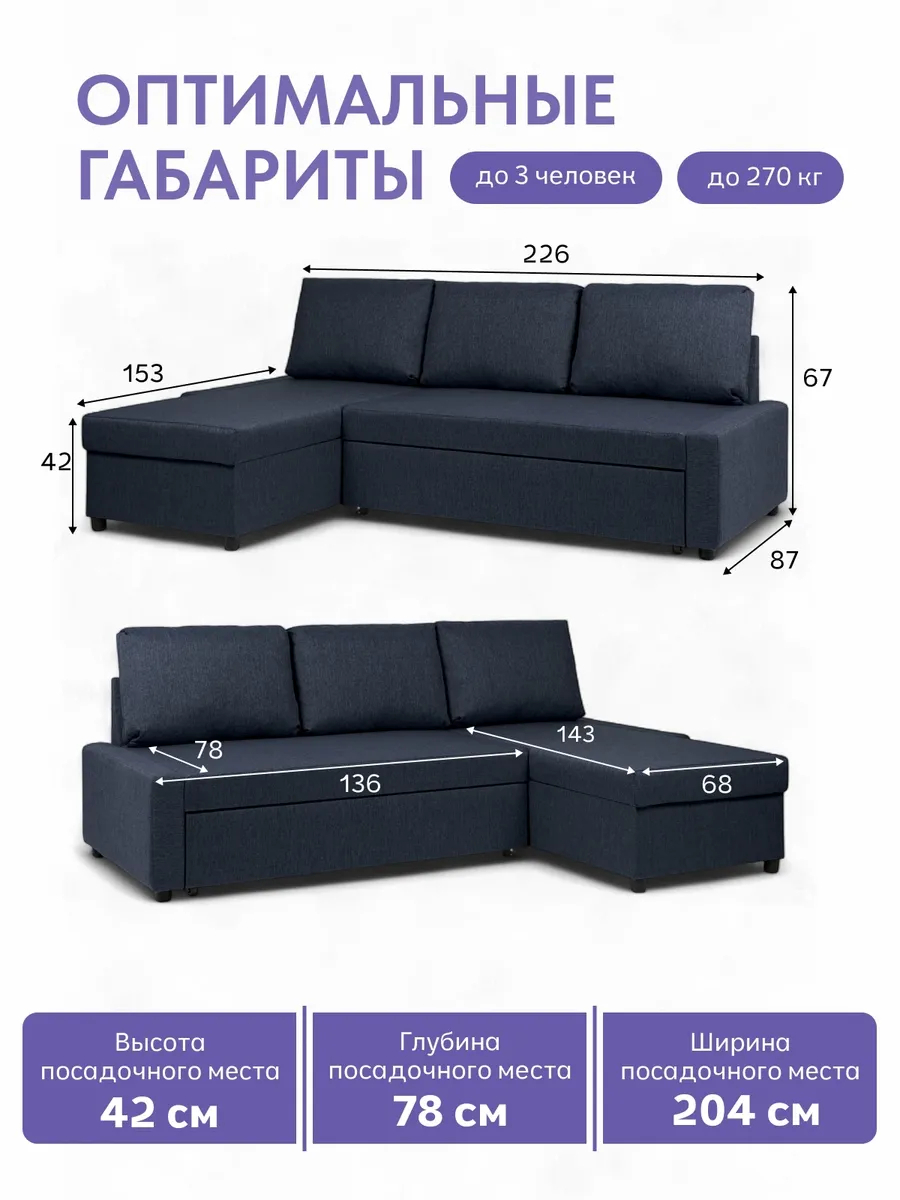 Угловой Траумберг Лайт синий рогожка 70310408 - миниатюра 2