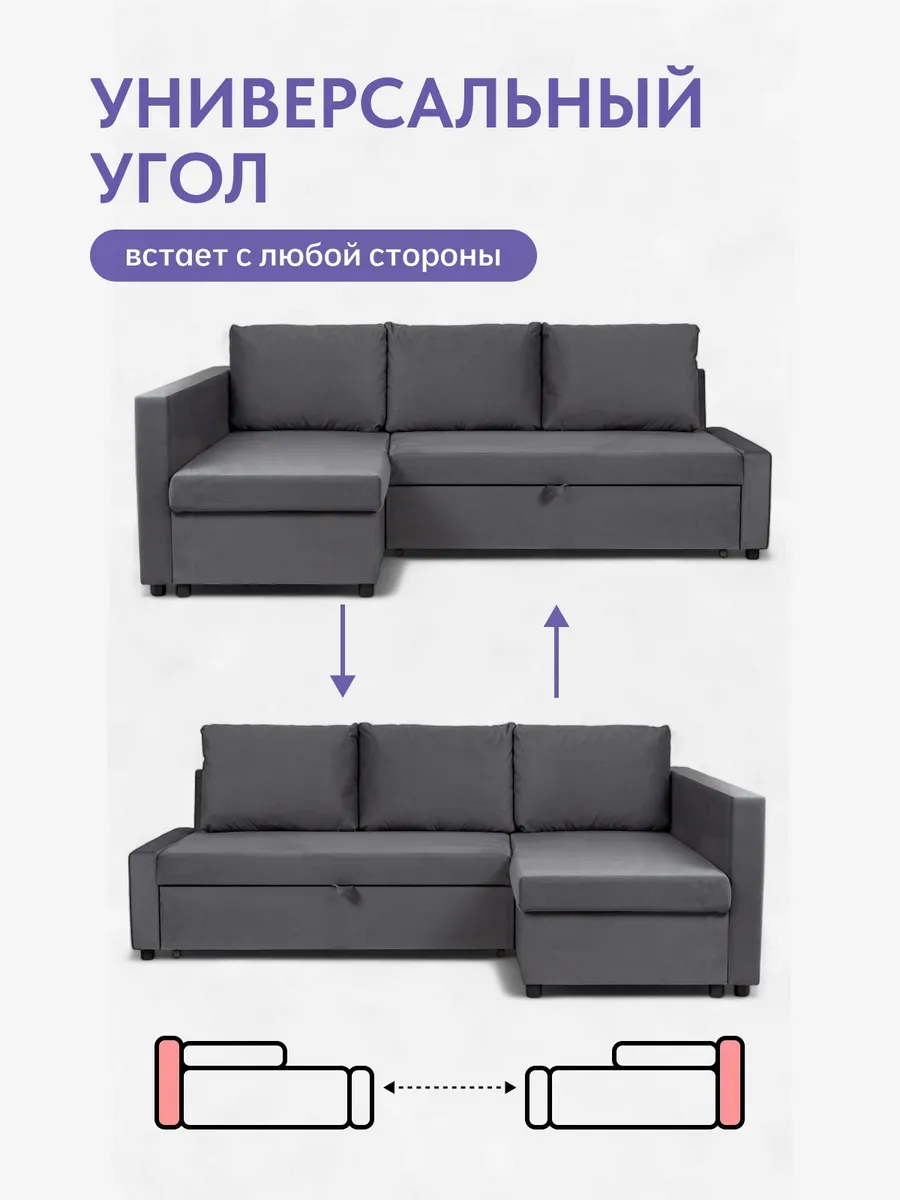 Угловой Траумберг серый велюр 70310421 - миниатюра 8