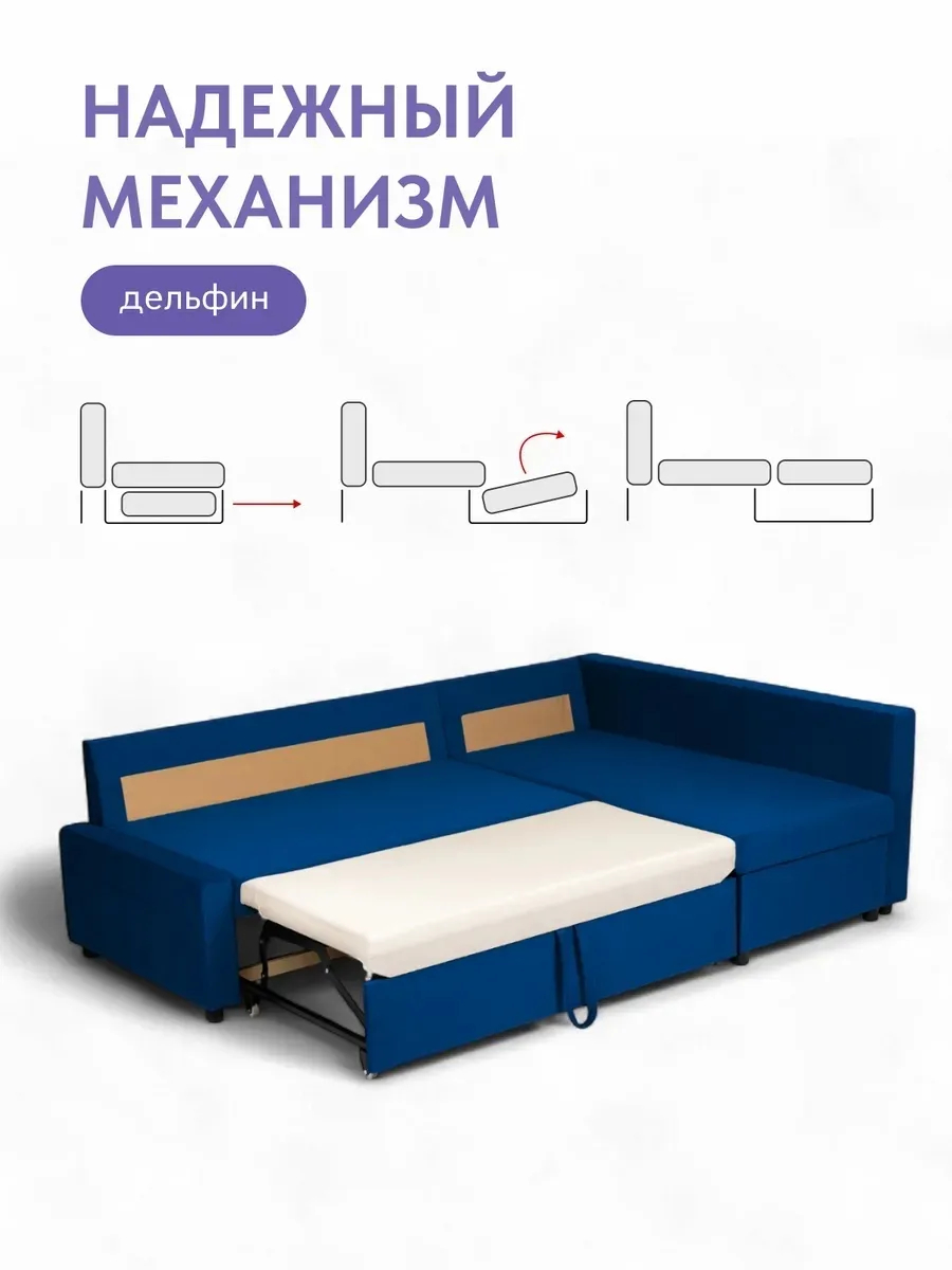 Угловой Траумберг синий велюр 77400258 - миниатюра 3