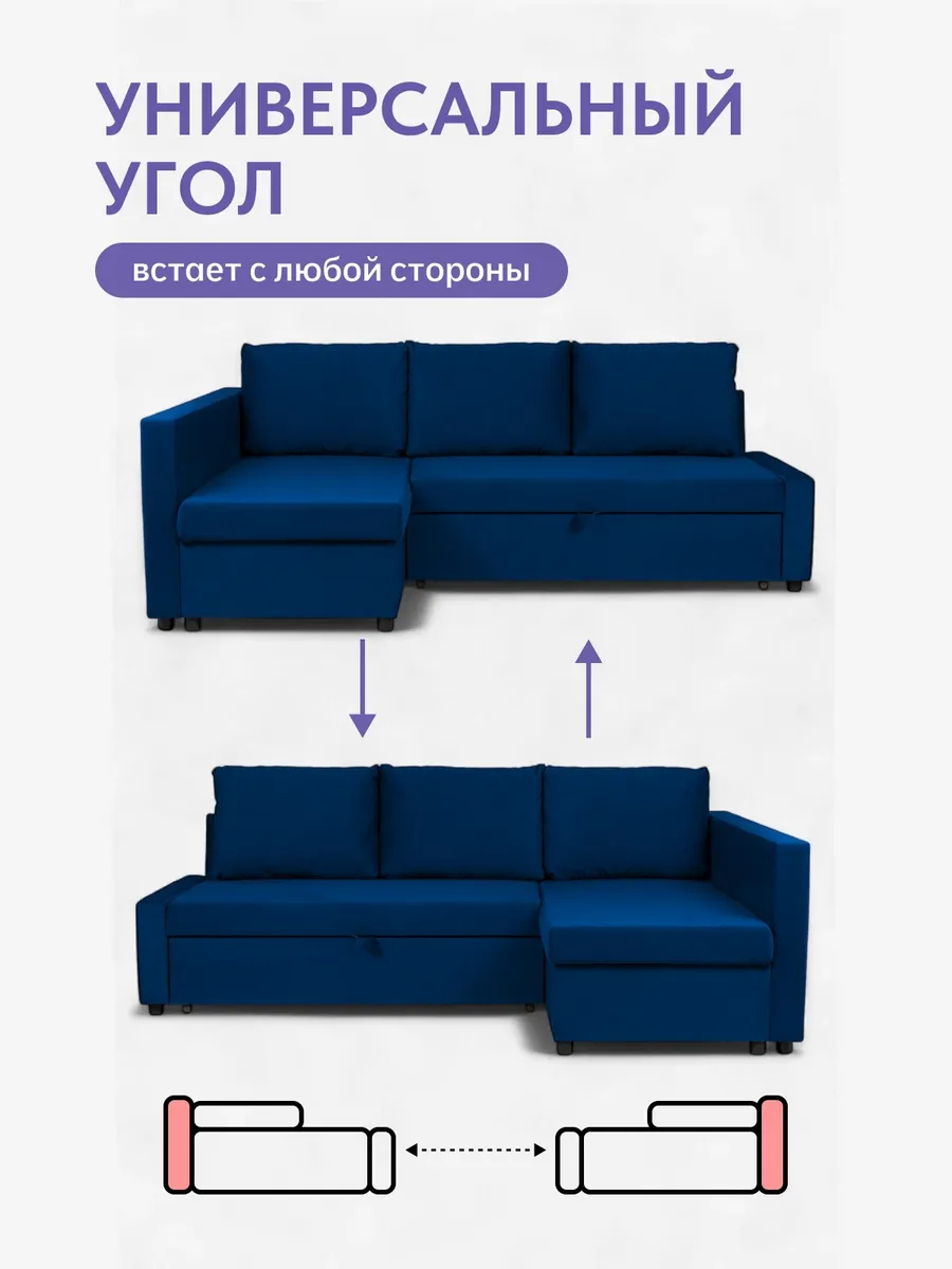 Угловой Траумберг синий велюр 77400258 - миниатюра 8