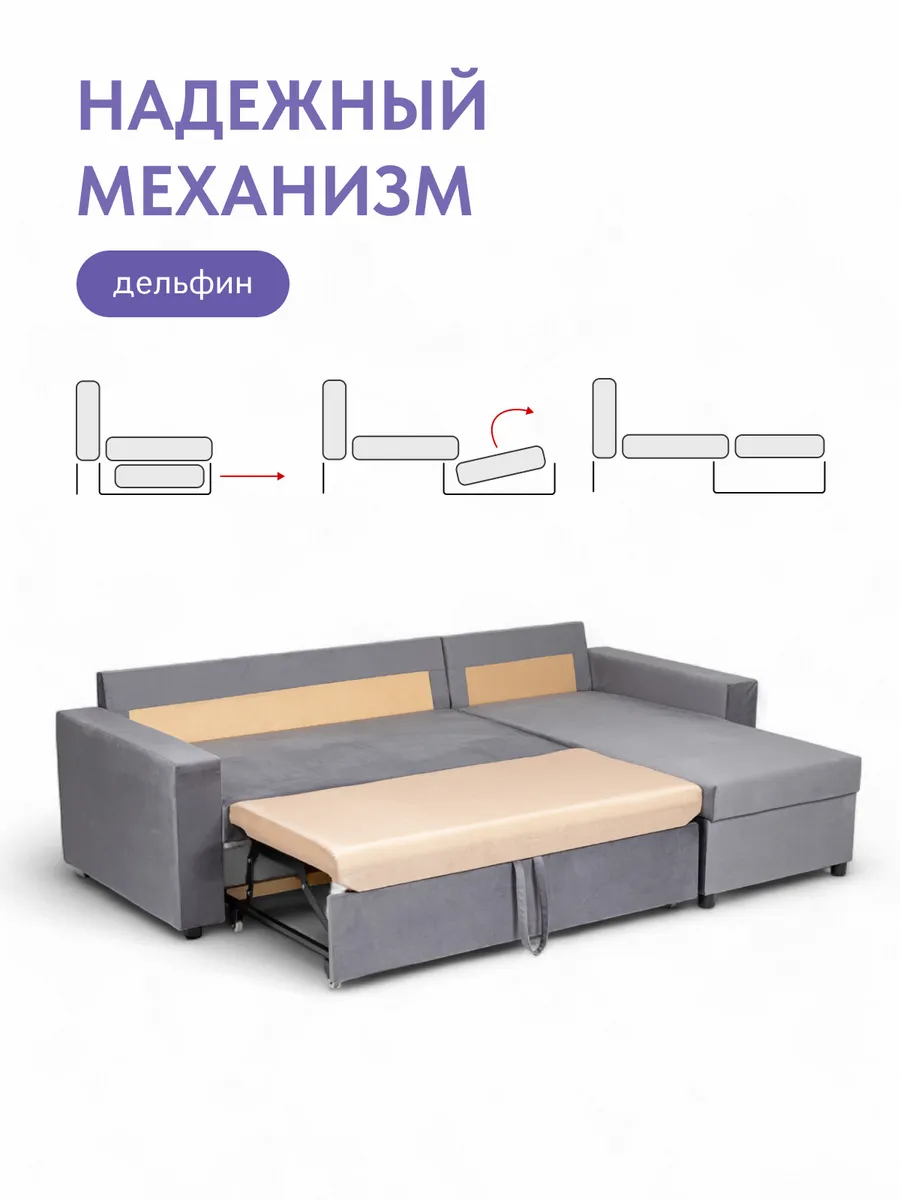 Угловой Дуглас серый велюр 77400288 - миниатюра 3