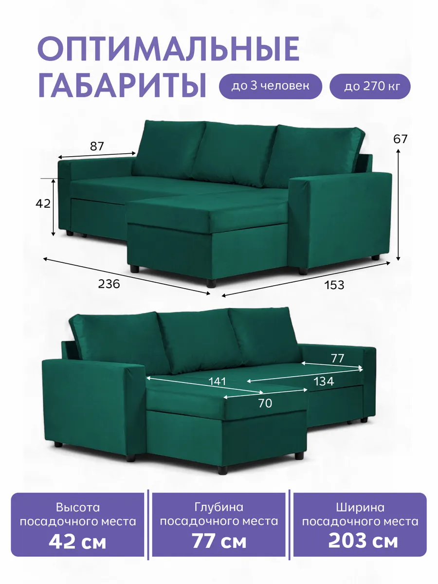 Угловой Дуглас зеленый велюр 77400587 - миниатюра 2