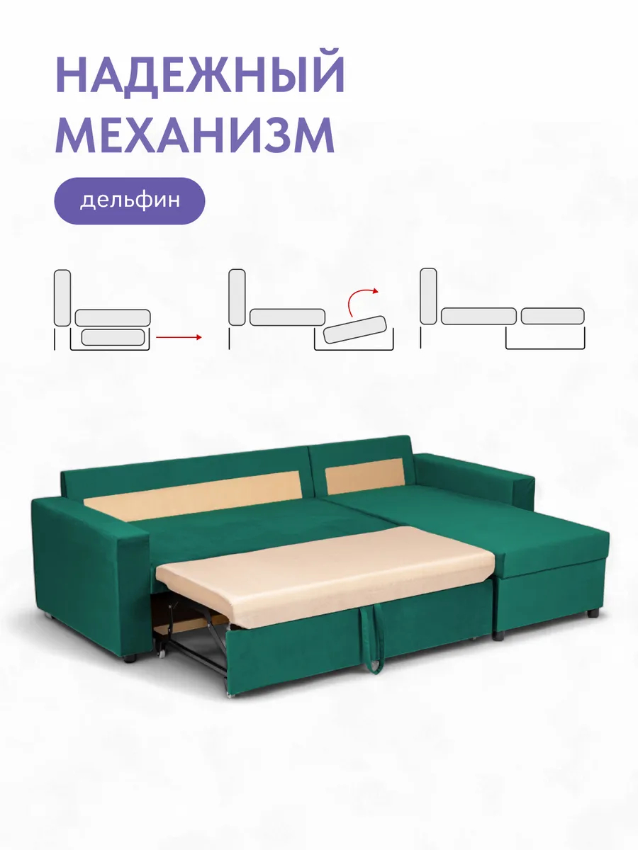 Угловой Дуглас зеленый велюр 77400587 - миниатюра 3