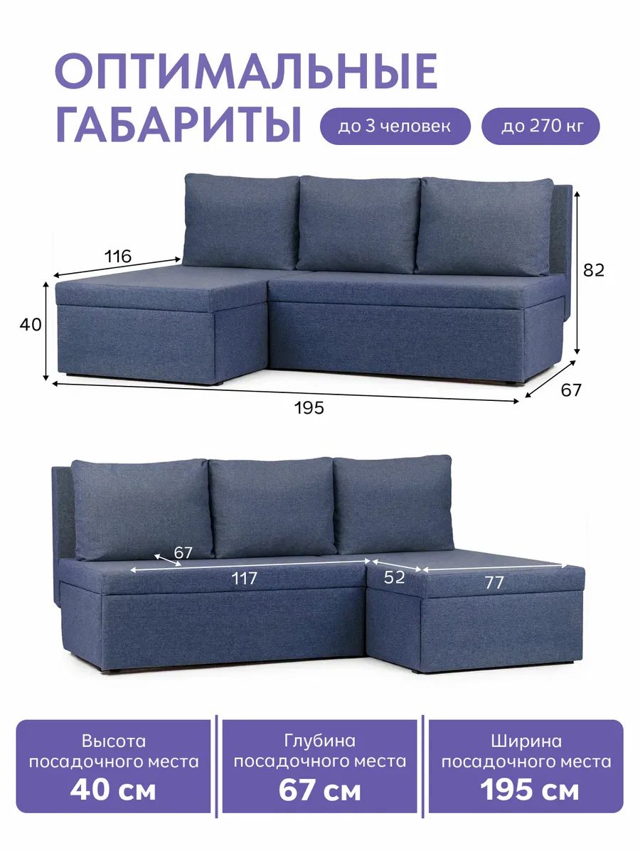 Угловой Крит синий рогожка 77400646 - миниатюра 2