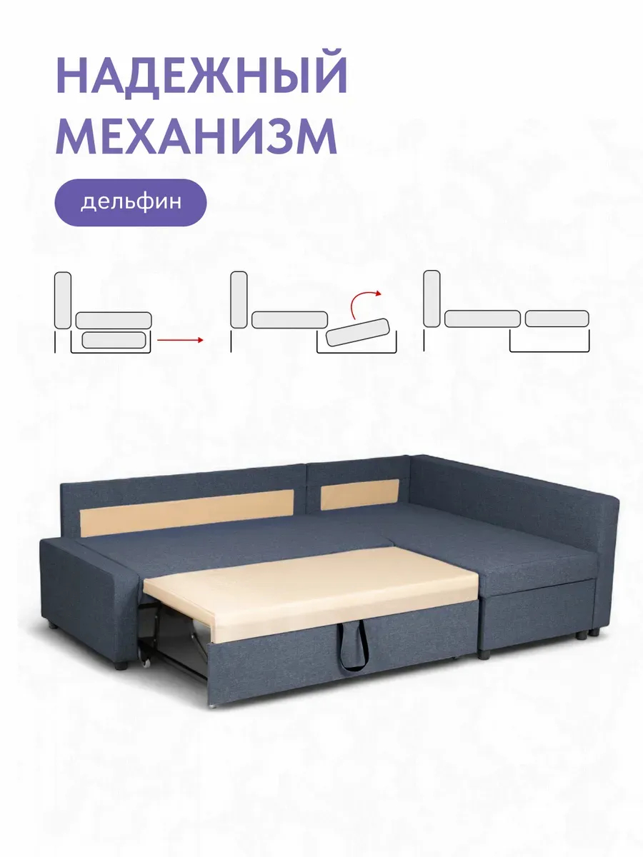 Угловой Мансберг синий рогожка 77400836 - миниатюра 3
