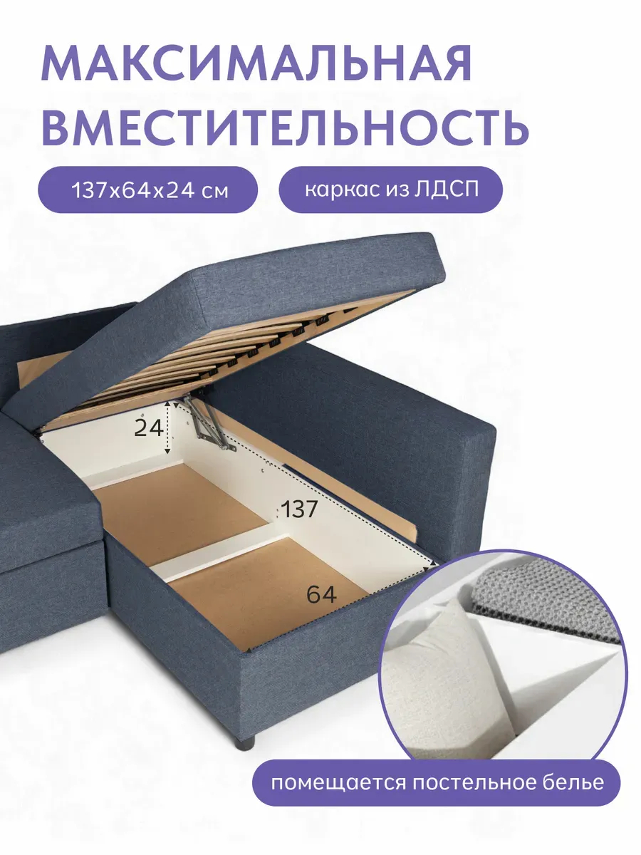 Угловой Мансберг синий рогожка 77400836 - миниатюра 6