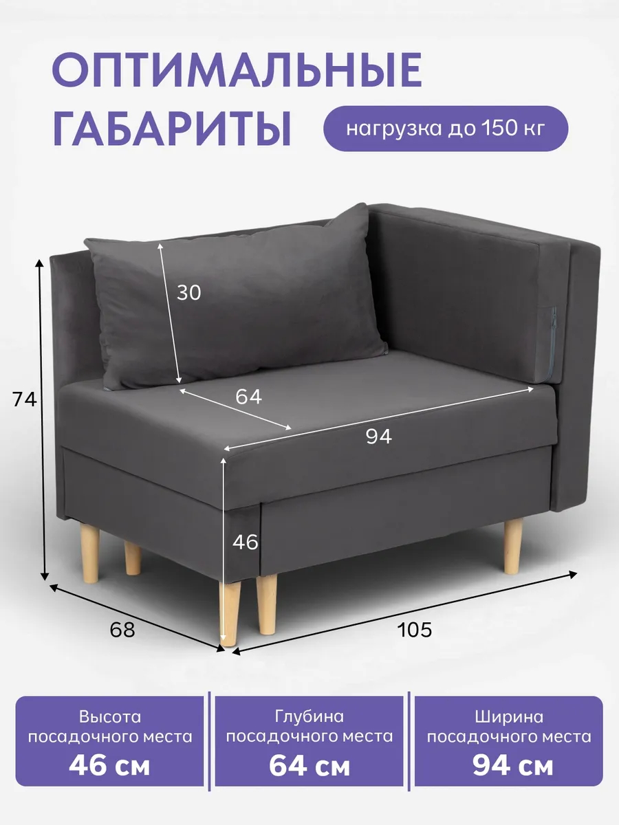 Кушетка Мария, Мария Лайт серый велюр 77400859 - миниатюра 2