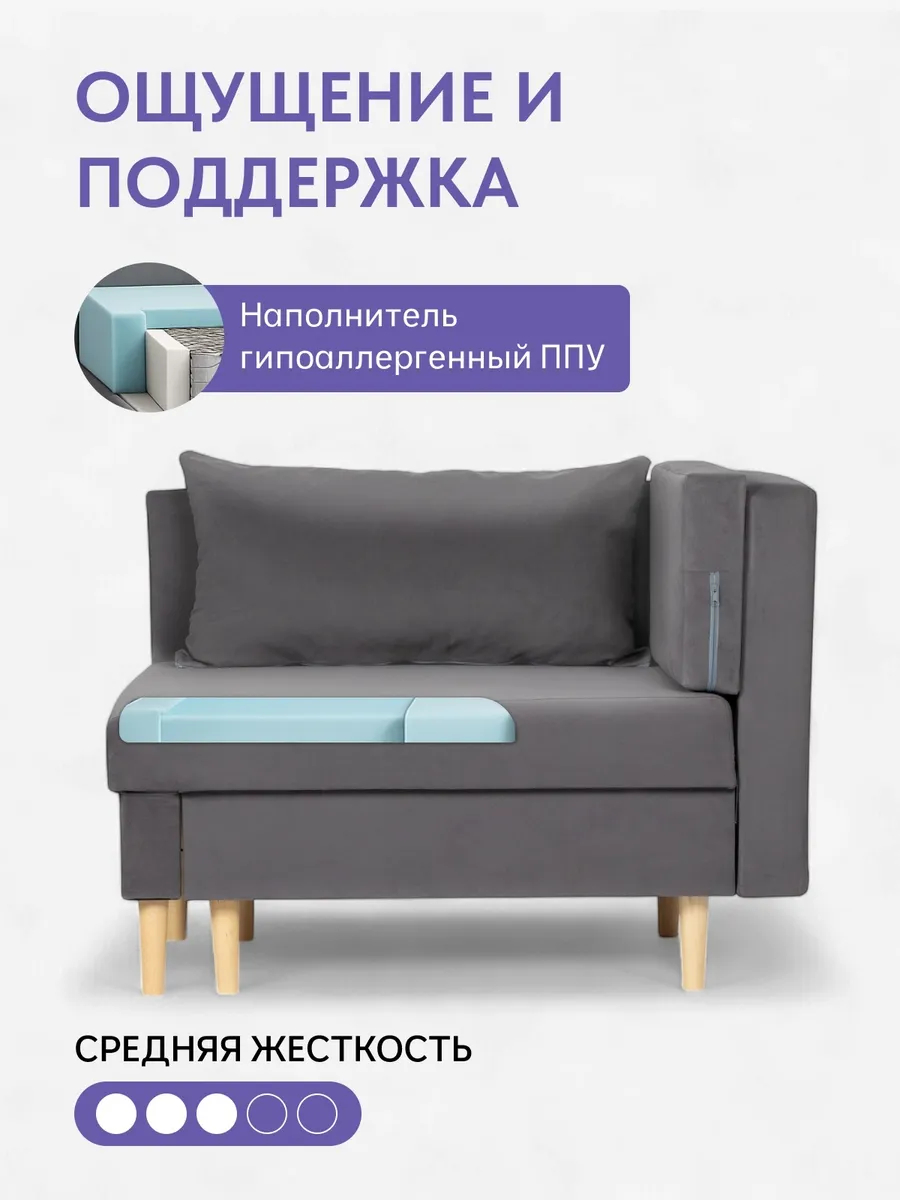 Кушетка Мария, Мария Лайт серый велюр 77400859 - миниатюра 5