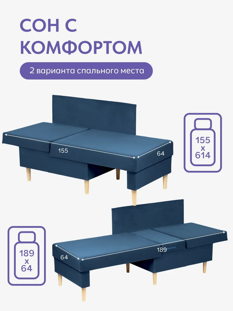 Кушетка Мария, Мария Лайт синий велюр 77401084 - миниатюра 4