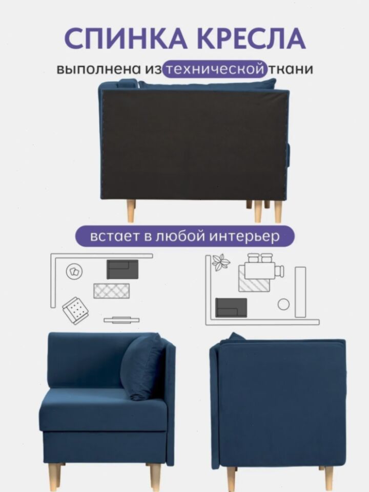 Кушетка Мария, Мария Лайт синий велюр 77401084 - миниатюра 10