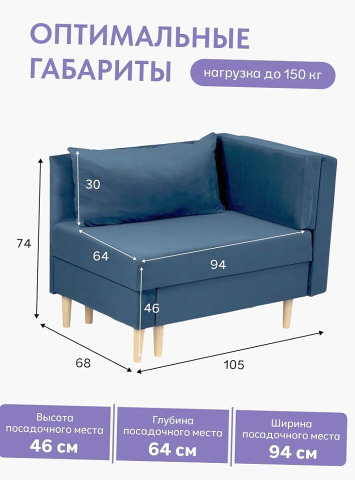 Кушетка Мария, Мария Лайт синий велюр 77401084 - миниатюра 2