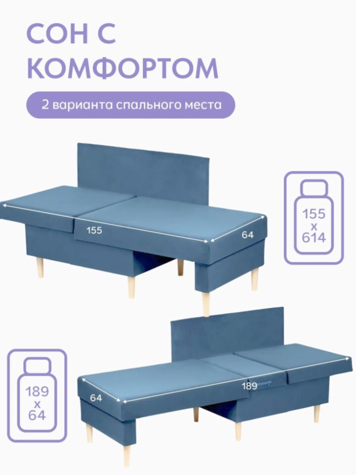 Кушетка Мария, Мария Лайт синий велюр 77401084 - миниатюра 3