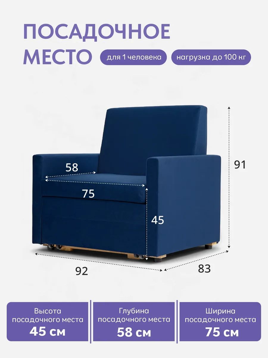 Виктория 750 мм синий велюр 77000294 - миниатюра 2