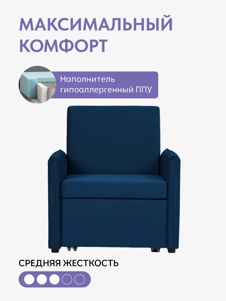 Кресло-кровать Виктория-5 650 мм синий велюр 77400999 - миниатюра 5