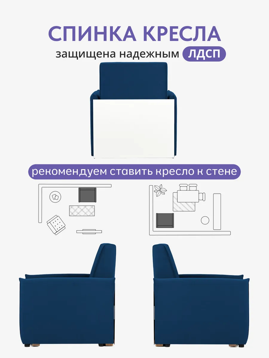 Кресло-кровать Виктория-5 650 мм синий велюр 77400999 - миниатюра 8