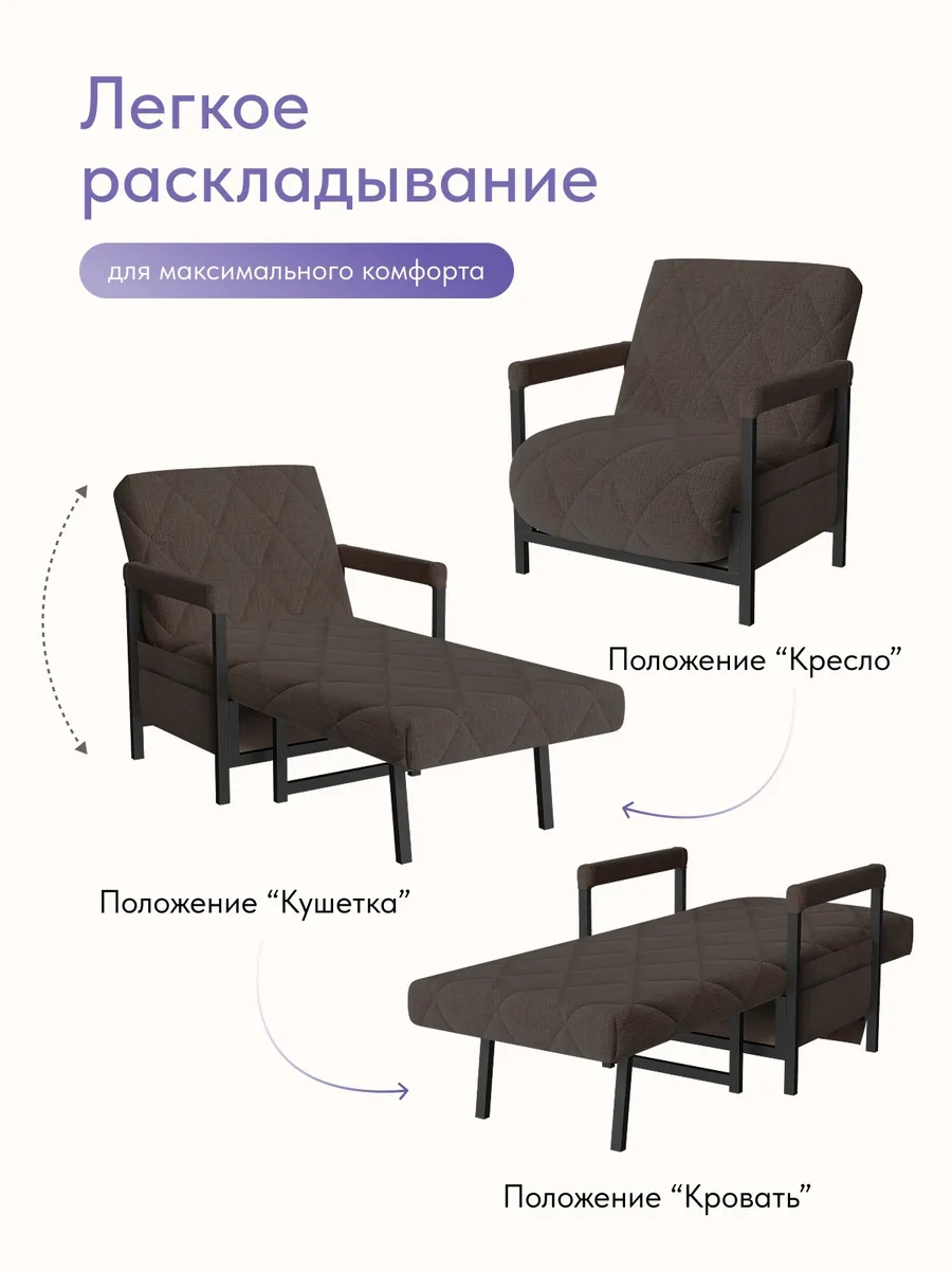 Кресло-кровать "Акробат" кофейная рогожка (модерно 04) чёрный каркас - миниатюра 3